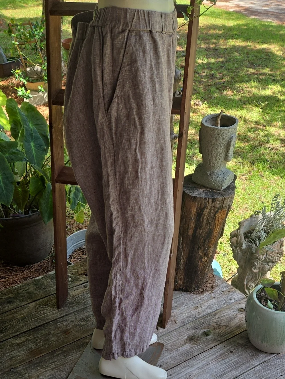 Quince 100% Linen Taupe Elastic Waist Wide Leg Pant Size Extra Large